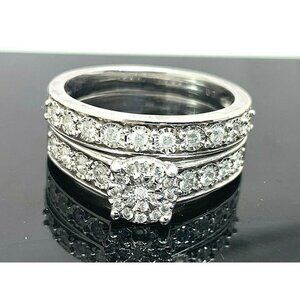 Wedding Set Sterling Silver 0.50ctw Diamond Women's Engagement Ring Band Size 8